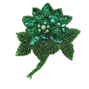 Flor verde con centro de perla verde 4" x 3.5"