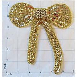 Bow with Gold Sequins and Beads 6" x 6"