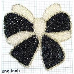Bow Black and White Beaded 4"