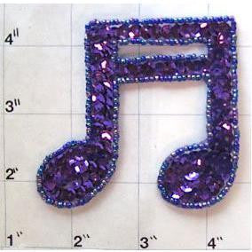 Double Note with Purple Sequins and Beads 3" x 3"