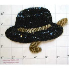Load image into Gallery viewer, Hat and Cane with Black and Gold Sequins and Beads 6&quot;x 4&quot;