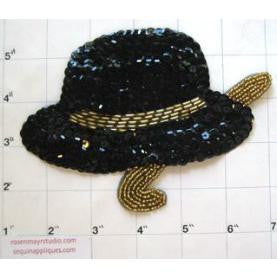 Hat and Cane with Black and Gold Sequins and Beads 6"x 4"
