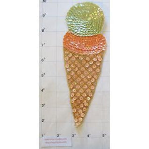 Ice Cream Cone with Mint and Orange and Tan Sequins and Beads 8" x 3"