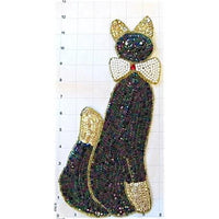 Cat with Moonlight, Gold Sequins and Beads, Pearl Bow and Rhinestone Eyes 12