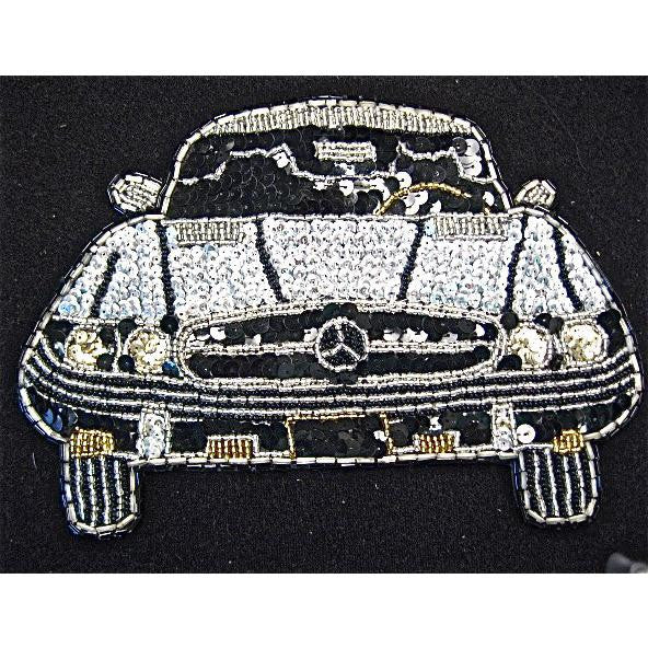 Mercedes Patch Applique – Silver & Black Sequins with Beads (6" x 8.5")