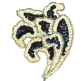 Flor - Lentejuelas y abalorios blancos/luz de luna 4" x 3.5"