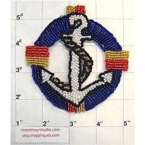 Anchor and Rope Beaded Multi-Colored 4" - Sequinappliques.com