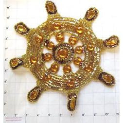Ships Wheel Gold Beads and Gem Stones 10.5"