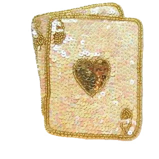 Ace King Playing Card with Beige and Gold Sequins 5" x 4" - Sequinappliques.com