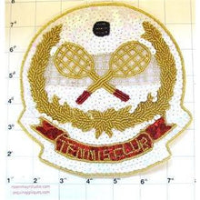 Load image into Gallery viewer, Tennis Club with White Red Gold Sequins and Beads 7&quot; X 7.5&quot;