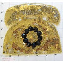 Load image into Gallery viewer, Classic Telephone with Gold Sequins and Black and Gold Beads 6.5&quot; x 5.5&quot;
