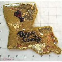 Louisiana State Shape Bayou Country Gold Black Sequins 7