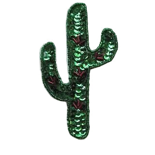 Cactus con lentejuelas y cuentas verdes y rojas 4.25" x 2.5"