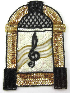 Juke Box with Gold Black White Sequins and Beads 4.5" x 3"