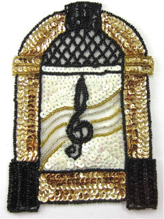 Juke Box with Gold Black White Sequins and Beads 4.5