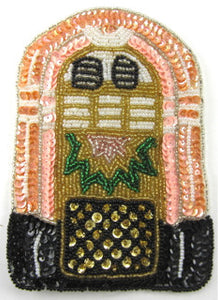 Juke Box with Pink Peach Black Green Gold Sequins and Beads 6" x 4"