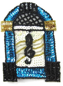 Juke Box with Turquoise White Silver Beads and Sequins 4.5" x 3"