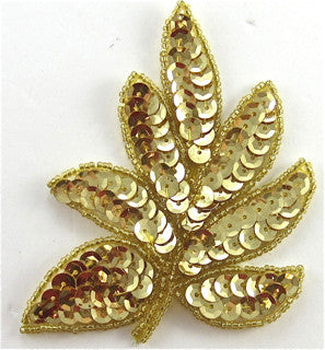 Leaf Appliqué with Gold Beads and Sequins 4" x 3"