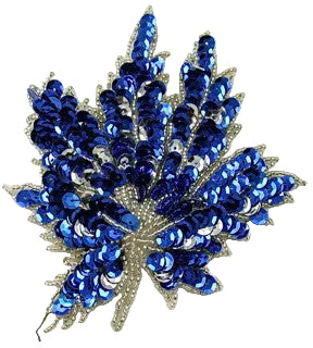 Leaf with Royal Blue and Silver Sequins 5" x 4.5"