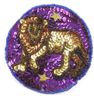 Zodiac Symbol Leo the Lion, Sequin Beaded 3.5