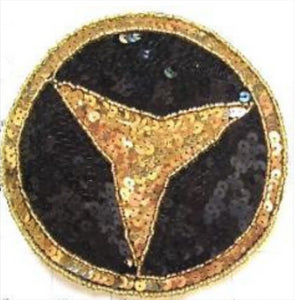 Mercedes Benz Emblem with Black and Gold Sequins and Beads 5"