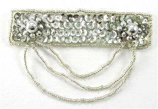 Epaulet - Silver Sequins - Silver Beads 3.5” x 2.5”