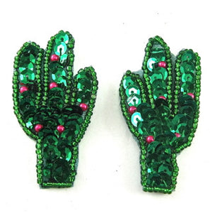 Cactus Pair with Green and Red Sequins and Beads 2.5" x 1"