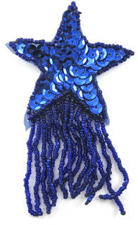 Estrella azul royal con lentejuelas y flecos 2.75" x 4"