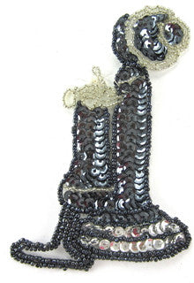 Telephone Old Fashion Grey Silver Sequins 5" x 3.25"