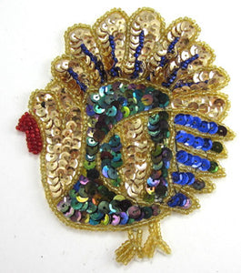 Turkey with Moonlight/Gold/Blue Sequins 4.5" x 4"