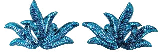Turquoise Leafy Pair with Turquoise Sequins and Beads 4.5" x 6.5"