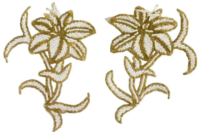Flower Pair with Gold and White Beads 4" x 5.5"