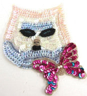 Cat with Iridescent Sequins and Butterfly Sequin Beaded 5.5" x 5"