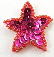 Star with Fuchsia Sequins and Iridescent Red Beads 1.5"