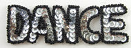 Load image into Gallery viewer, DANCE Word with Silver Sequins and Black beads 1.25&quot; x 3.5&quot;