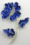 Flor Lentejuelas Azul Rey Cuentas Plateadas