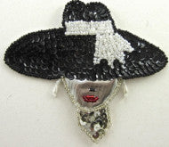Lady's Face with Hat Silver/Black/White 4.5" x 4"