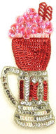 Ice Cream Soda with Red/Pink/Silver Sequins 7" x 3"