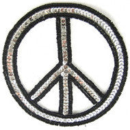 Peace Sign with Silver Sequins and Black Beads 5"