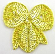 Bow with Bright Yellow Sequins and Beads 4" x 3.5"