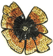 Flower with Gold, Bronze, and Black Sequins, Black Beads and Rhinestones in the Center 5.5" x 4.25"