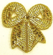 Bow with Gold Sequins and Beads 3.5" x 3.75"