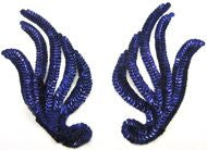 Par de hojas o aplique individual con lentejuelas morado oscuro 6" x 3"
