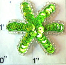 Flor con lentejuelas verde lima - Cuentas de cristal plateadas - 2,5 cm