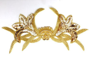 Designer Flower Motif Neckline with Gold Sequins and Beads 10" X 6"