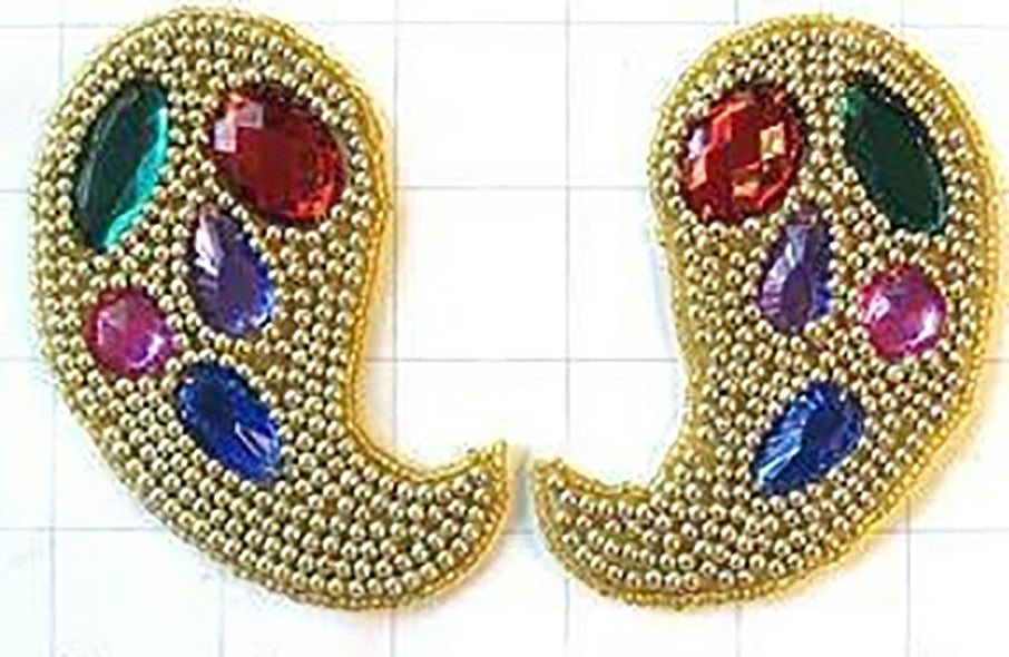 5 PACK Pair: Designer Motif Paisley Shaped with Gems and Beads 2.5" x 1.5" - Sequinappliques.com