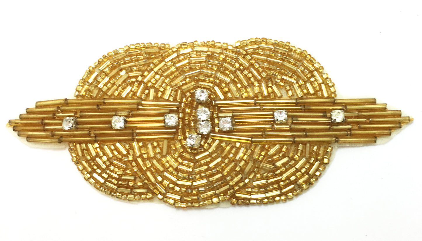 Motivo de diseñador Círculo triple - Cuentas de oro - Diamantes de imitación 5" x 2"