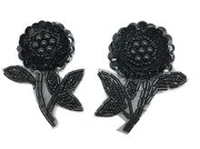Load image into Gallery viewer, Flower Pair with Black sequins and Beads 2.5&quot; x 2&quot;