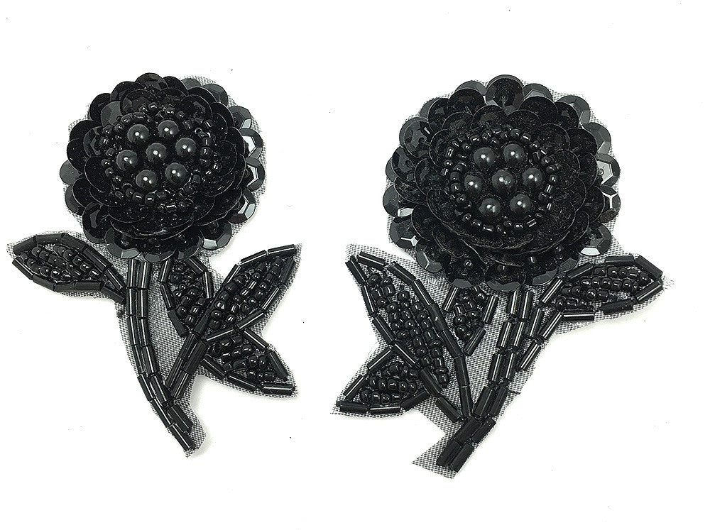 Flower Pair with Black sequins and Beads 2.5