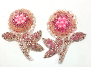 Flower Pair with Pink Sequins and Beads 2.5" x 2"